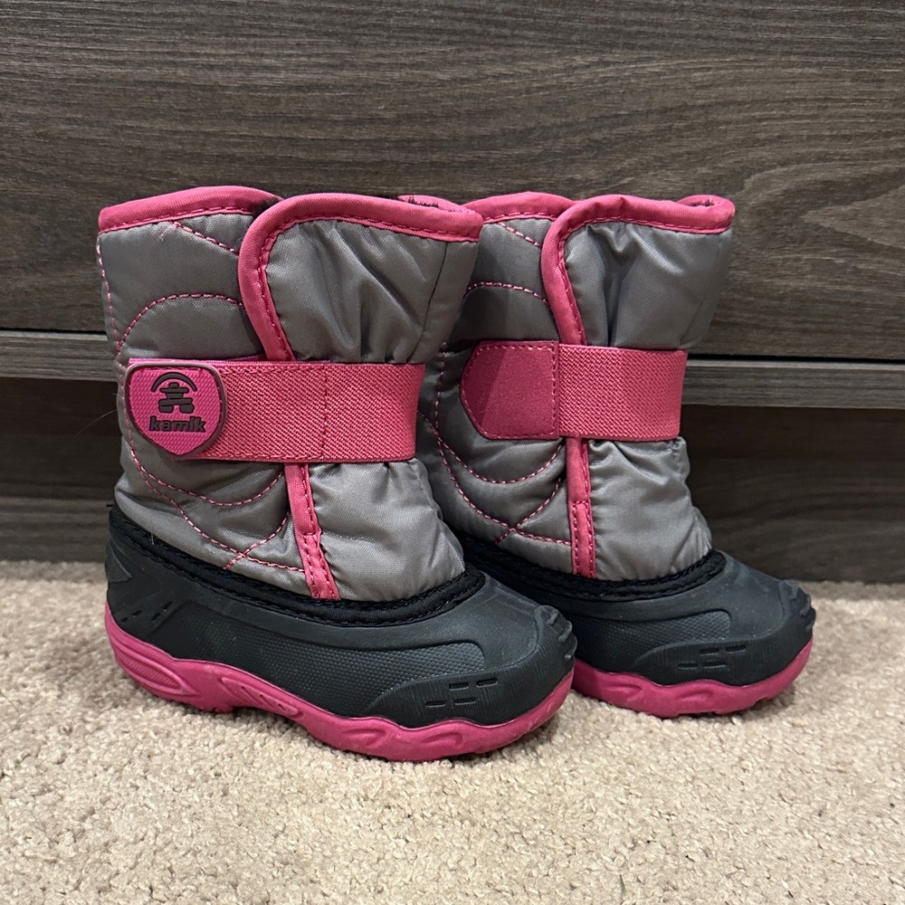 Kamik Kids Grey and Pink Snow Boots
